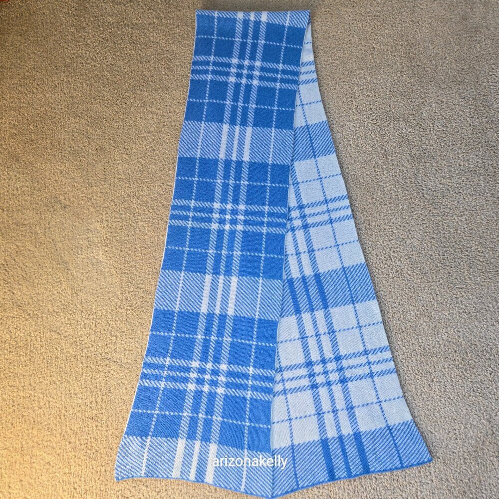 NWOT Hawico Cashmere Double Knit Blue & White Plaid Luxury Scottish Cashmere - Picture 2 of 13